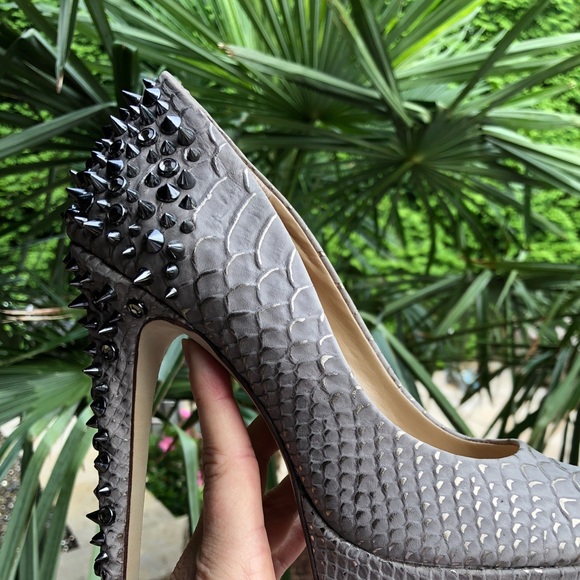 Saks Fifth Avenue RED studded platform heels - Picture 7 of 8